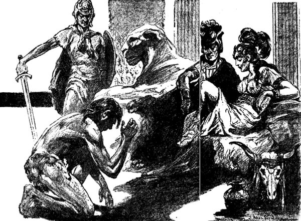 Under the threat of the guard's sword he knelt in a
humble way