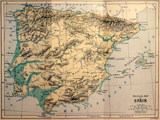 PHYSICAL MAP
of
SPAIN

Edw^d Weller

London: Sampson Low, Marston, Searle, & Rivington.

