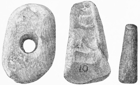 No. 118. A Piece of Granite, perhaps used, by means of a
wooden Handle, as an upper Mill-stone (10 M.).