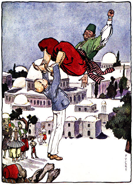 The Turk rose slowly into the air, with Rob clinging
to him with desperate tenacity